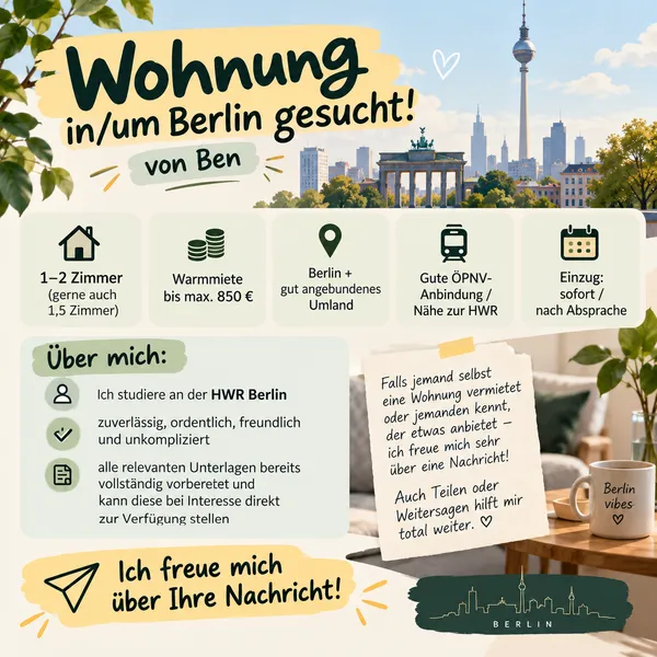 SUCHE!!! 1-2 Zimmer-Wohnung in Berlin — photo 1